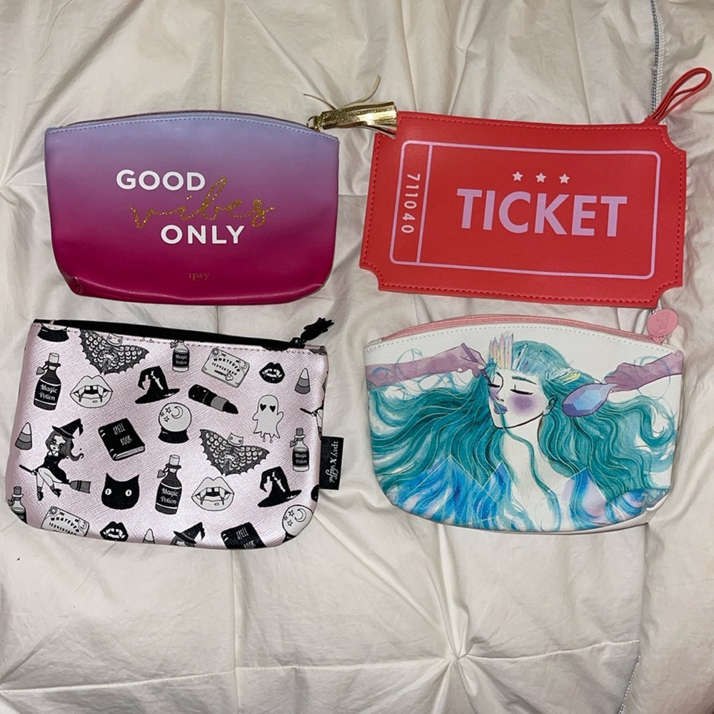 Ipsy Makeup Pouches Bundle Set of 4 Multi-Color limited edition cosmetic bags